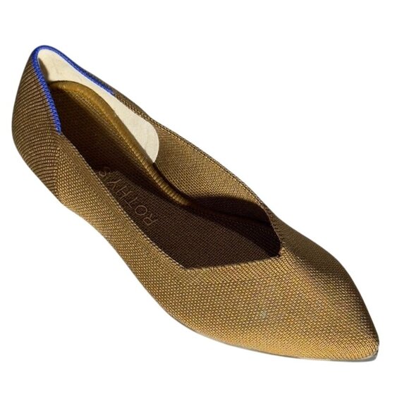 ROTHY'S Womens Pointed-Toe Flats Recycled Knit Bronze/Brown Blue Trim Size 7 - Picture 1 of 11